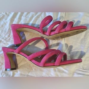 Barbie Pink Suede Cole Haan Grandseries Heeled Sandal Mules Sz 9.5